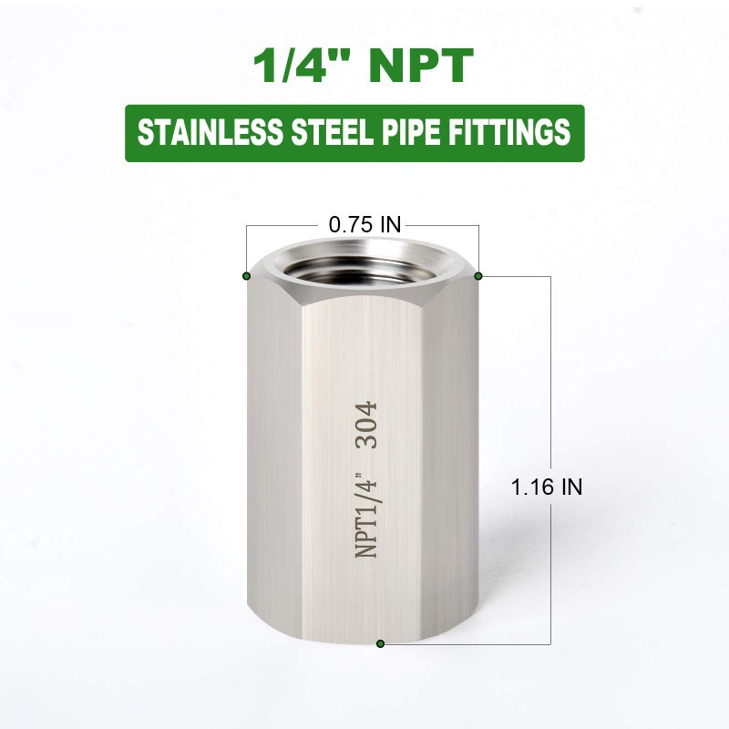 TAISHER 5PCS Forging of 304 Stainless Steel Full Hex Coupling, 1/4-Inch Female Pipe x 1/4-Inch Female Pipe Fitting - Image 4